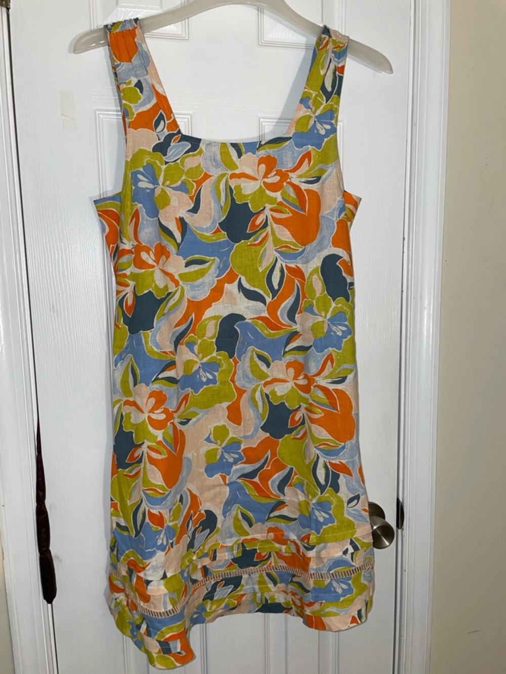Floral Linen Blend Sundress in Orange, Blue & Green S